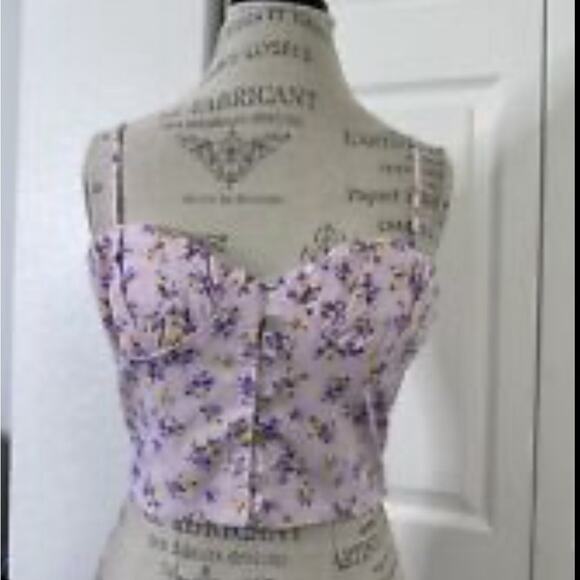 Zara Lavender Floral Linen Blend Crop Top Corset NWT - Picture 5 of 5